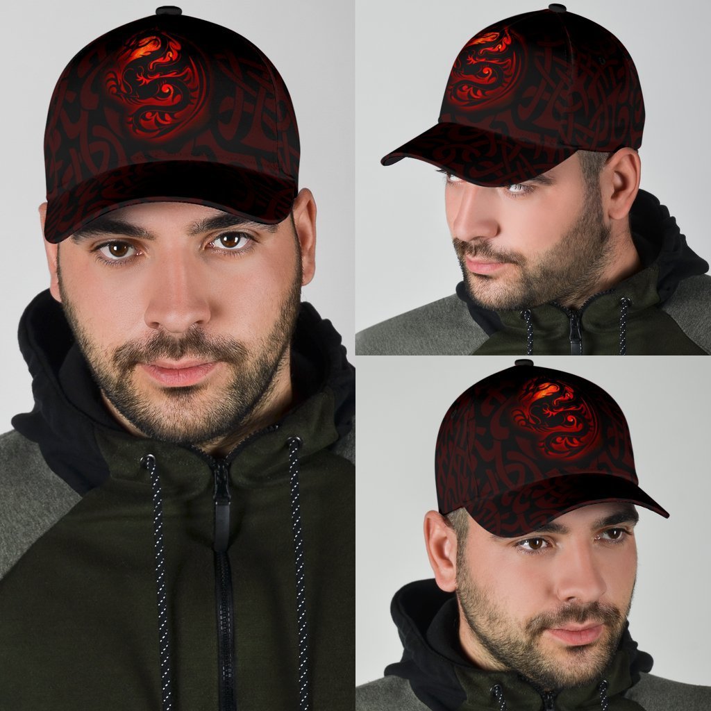 Wales Celtic Classic Cap - Fury Celtic Dragon With Knot - Vibe Hoodie Shop