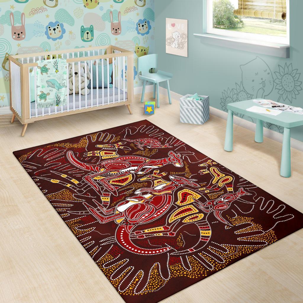 Aboriginal Area Rug - Kangaroo family with Hand Art - Vibe Hoodie Shop