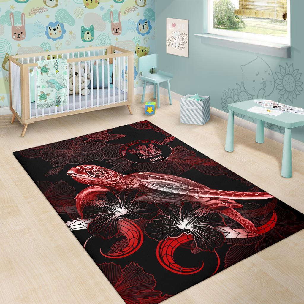 Niue Polynesian Area Rugs - Turtle With Blooming Hibiscus Red - Vibe Hoodie Shop