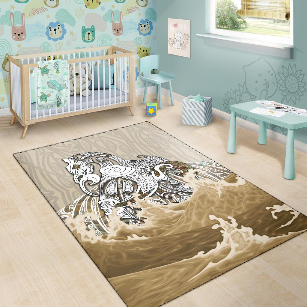 Maori Manaia The Blue Sea Area Rug, Golden - Vibe Hoodie Shop