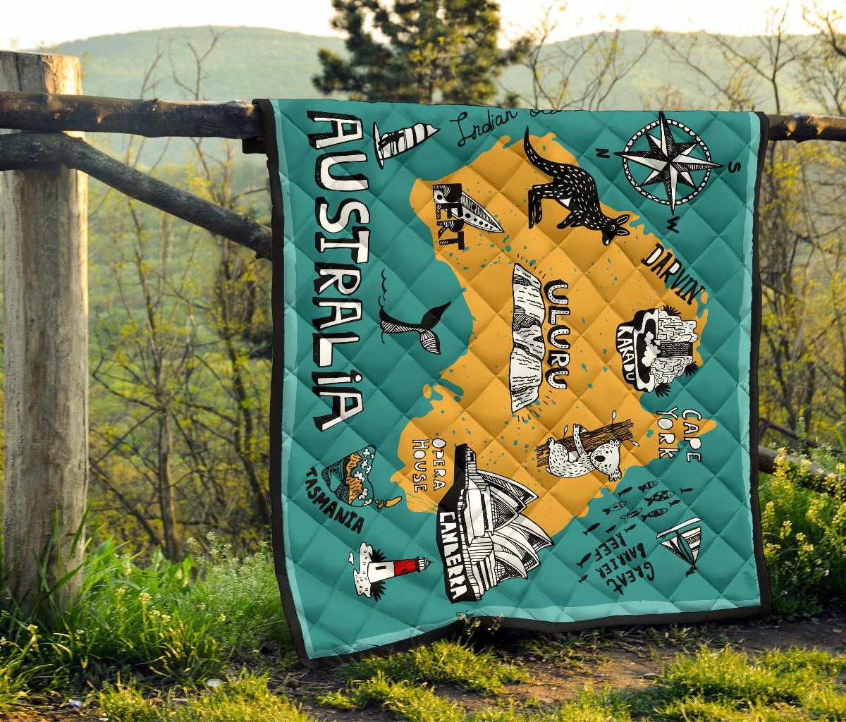 Premium Quilts - Australia Map Coverlets Famous Symbol - Vibe Hoodie Shop