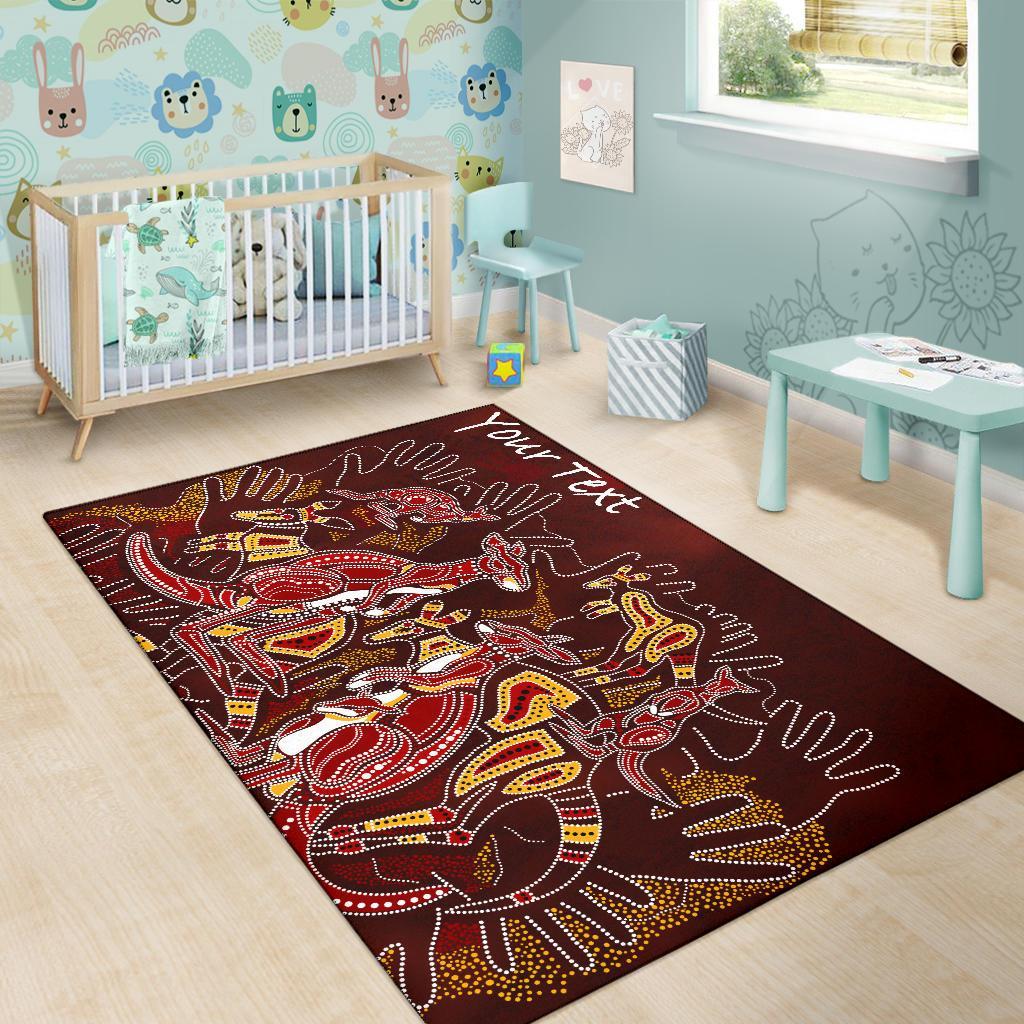 Custom Aboriginal Area Rug - Kangaroo family with Hand Art - Vibe Hoodie Shop