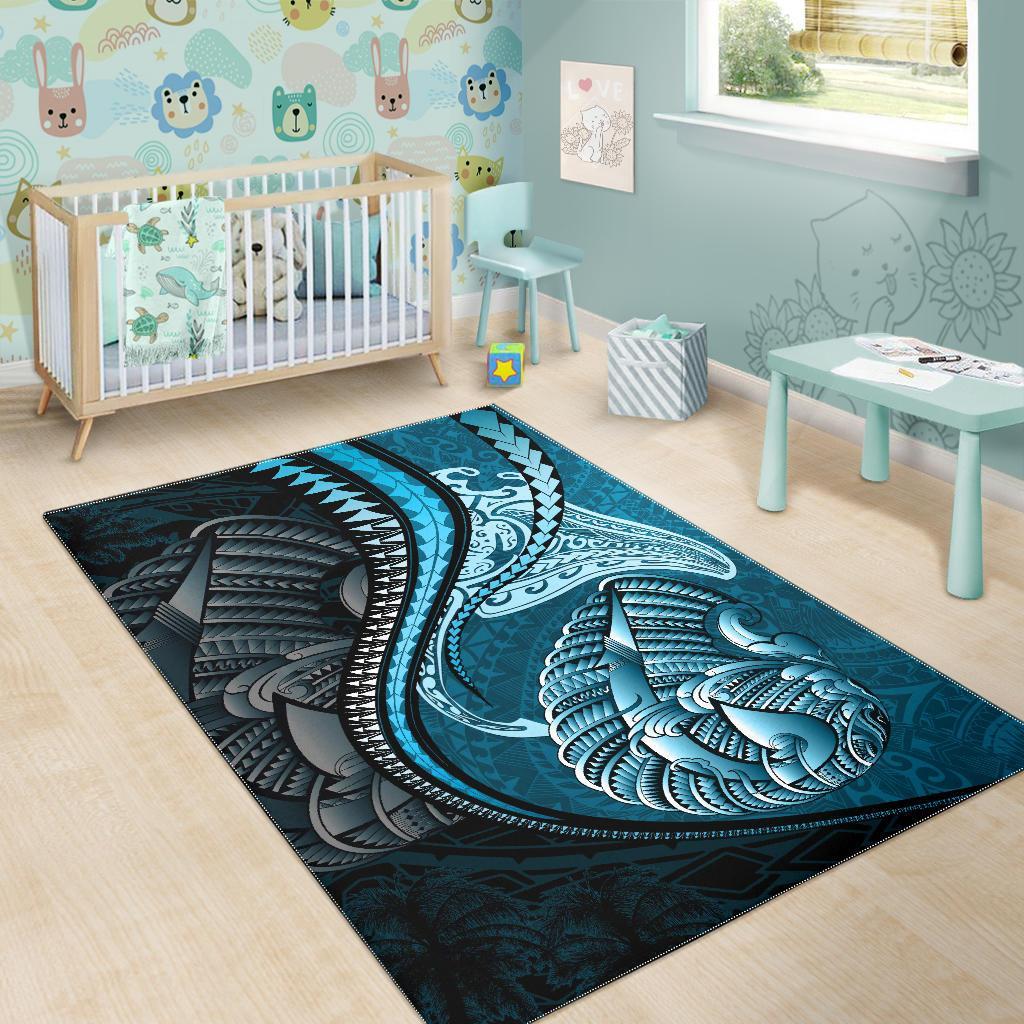 Fish Hook Area Rug Manta Polynesian Light Turquoise - Vibe Hoodie Shop