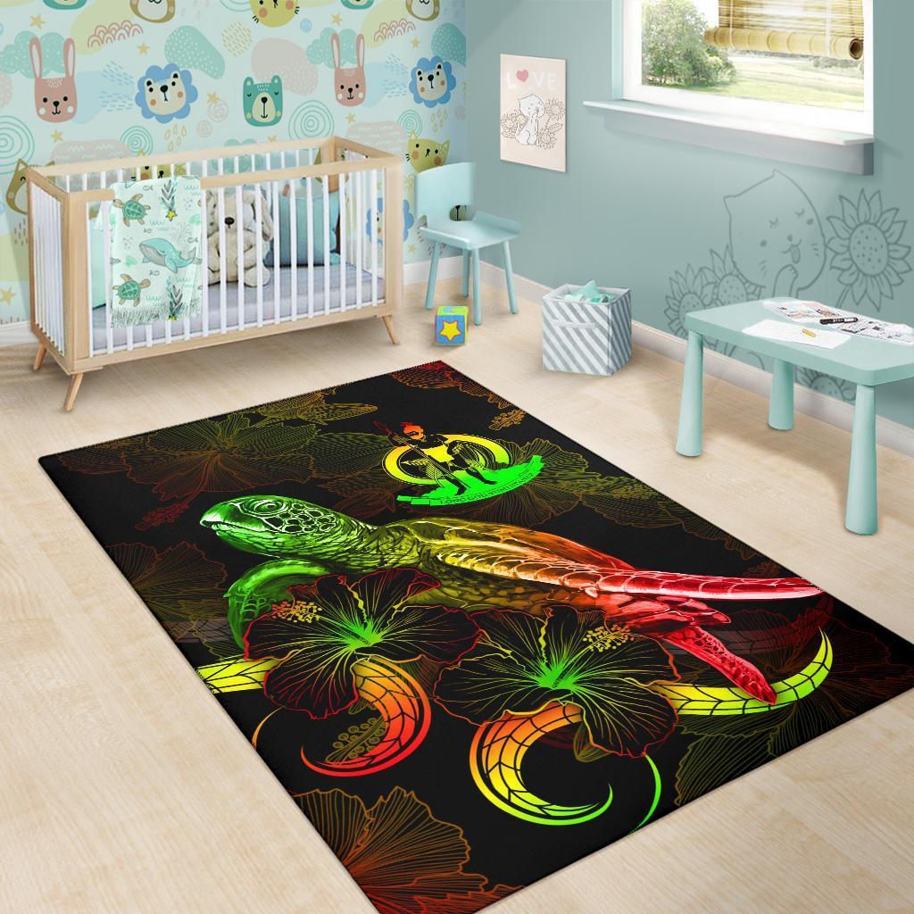 Vanuatu Polynesian Area Rugs - Turtle With Blooming Hibiscus Reggae - Vibe Hoodie Shop