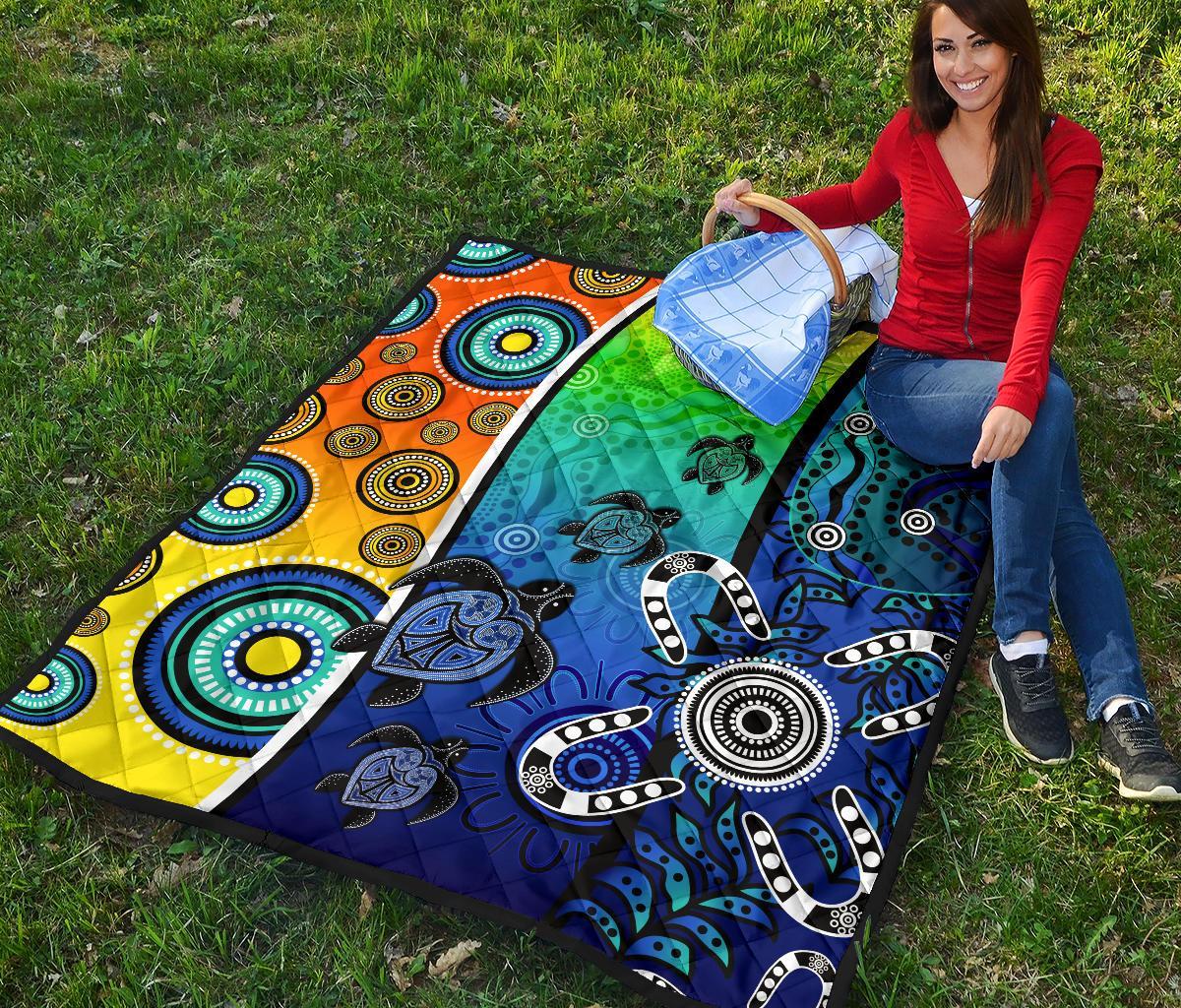 Aboriginal Premium Quilt - Indigenous Turtle Dot Painting Art - Vibe Hoodie Shop