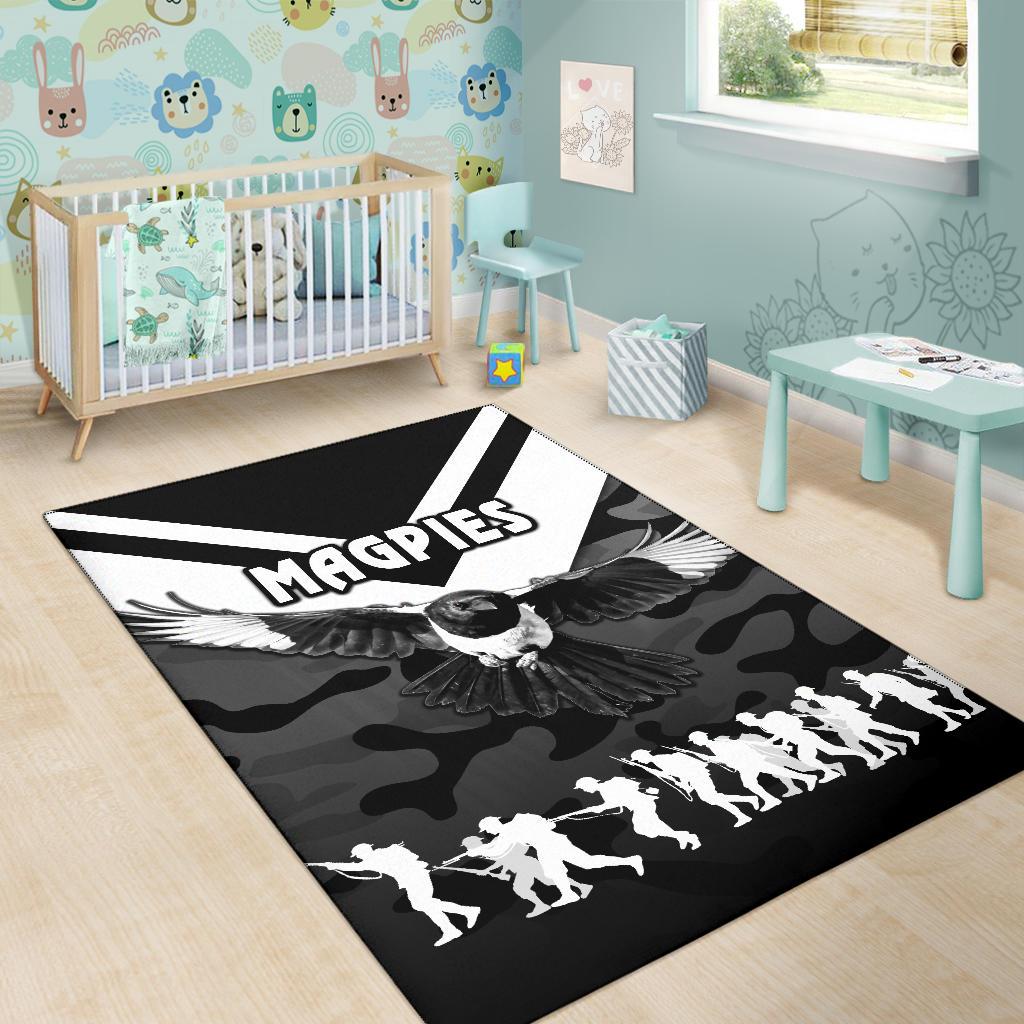 Western Suburbs Magpies Area Rug ANZAC Vibes - Black - Vibe Hoodie Shop