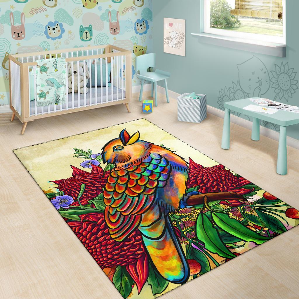 Area Rug - Australia Kookaburra With Waratah - Vibe Hoodie Shop