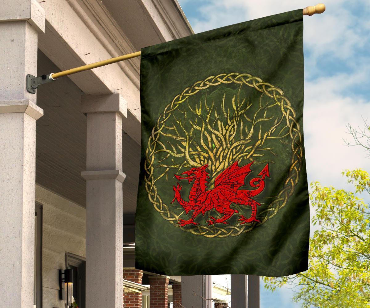 Wales Celtic Flag - Welsh Dragon With Celtic Tree - Vibe Hoodie Shop