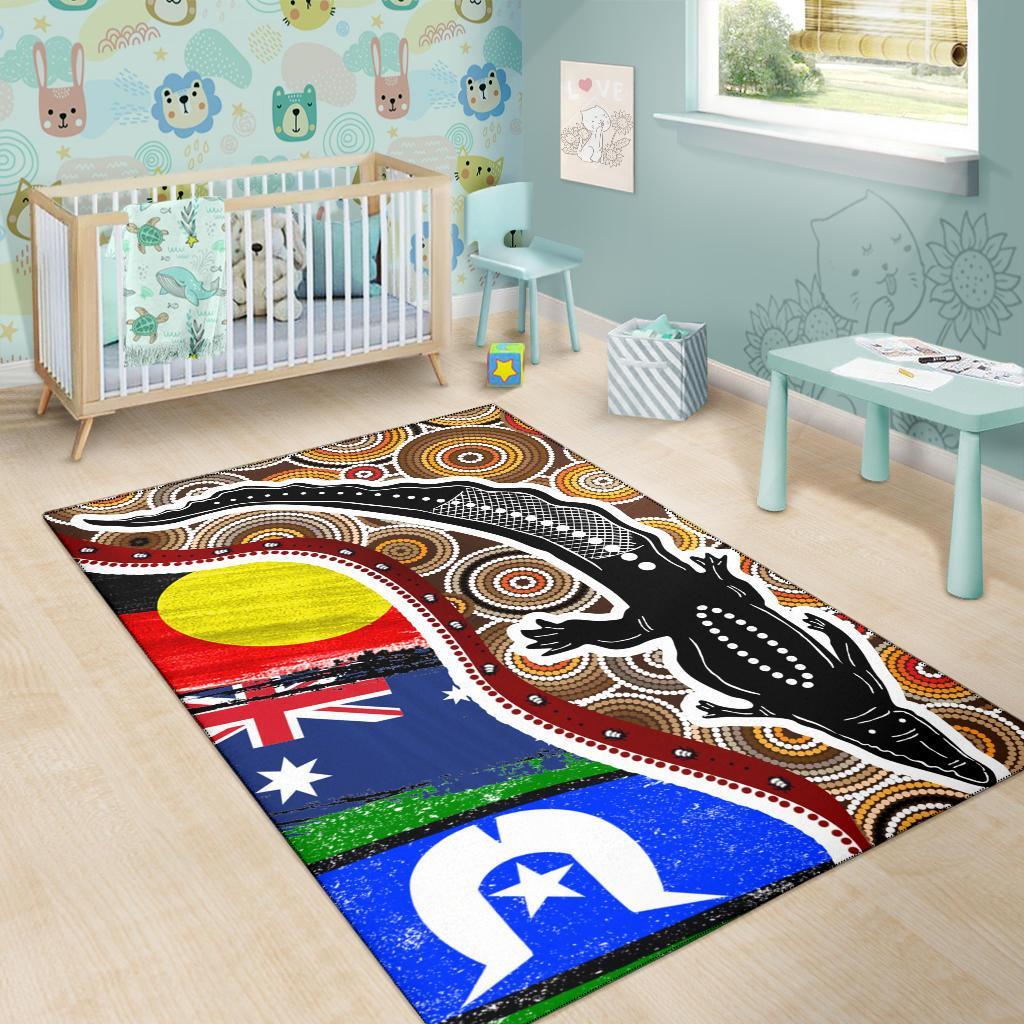 Area Rug - Australian Aboriginal Crocodile With NAIDOC Flags - Vibe Hoodie Shop