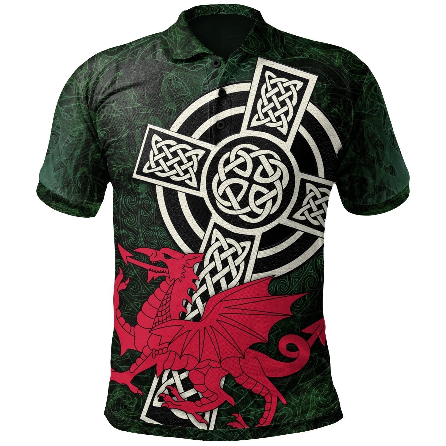 Wales Celtic Polo Shirt - Celtic Cross and Cymru Skew Style - Vibe Hoodie Shop