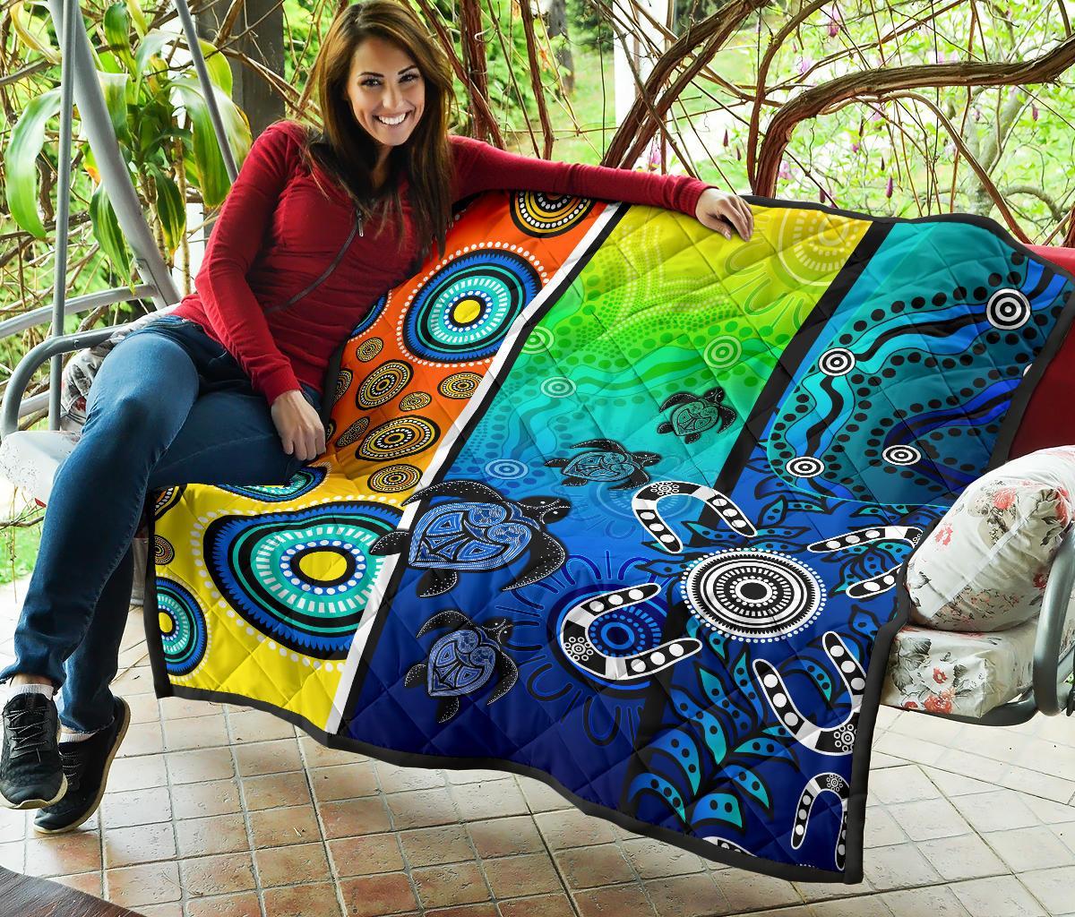 Aboriginal Premium Quilt - Indigenous Turtle Dot Painting Art - Vibe Hoodie Shop