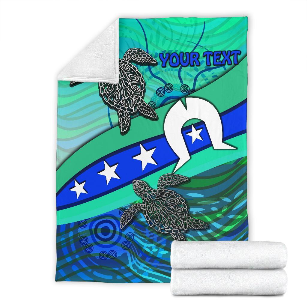 Personalised Premium Blanket - Torres Strait Flag And Turtle - Vibe Hoodie Shop