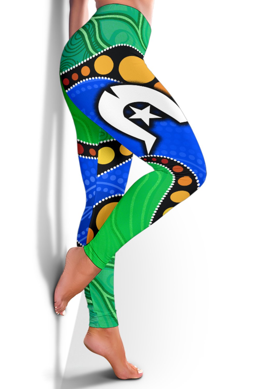 Custom Torres Strait Islands Women's Leggings - Flag with Aboriginal Patterns - Vibe Hoodie Shop