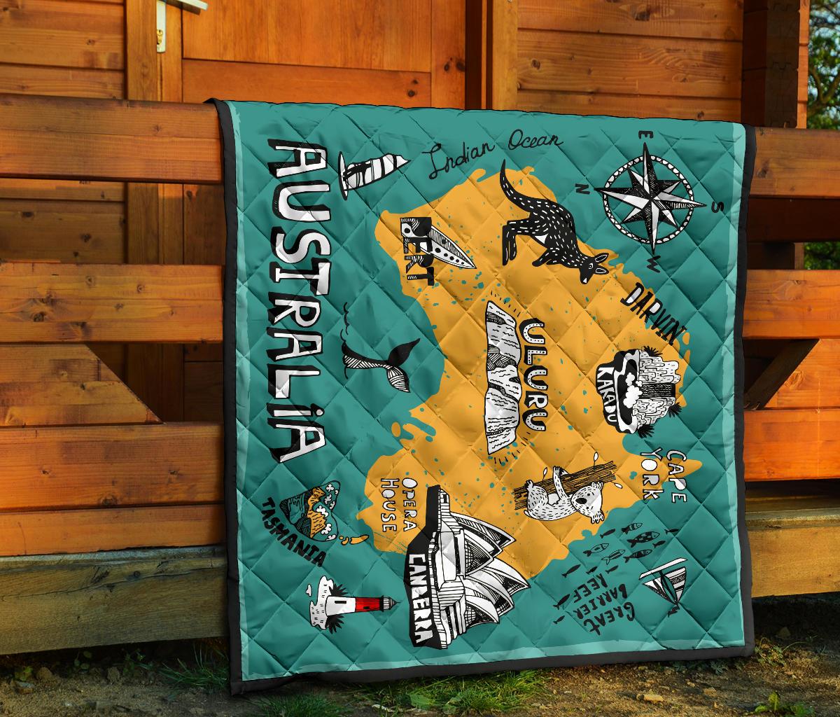 Premium Quilts - Australia Map Coverlets Famous Symbol - Vibe Hoodie Shop