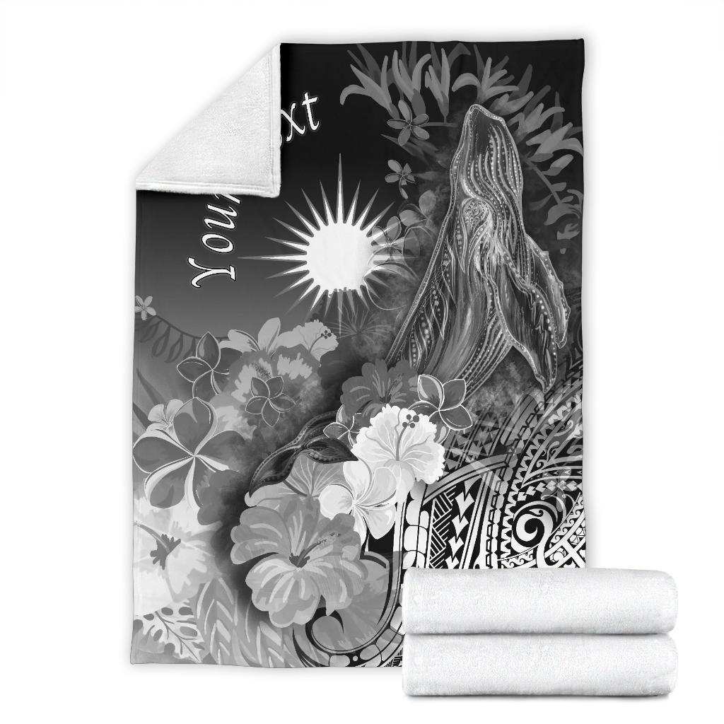 Marshall Islands Custom Personalised Premium Blanket - Humpback Whale with Tropical Flowers (White) - Vibe Hoodie Shop