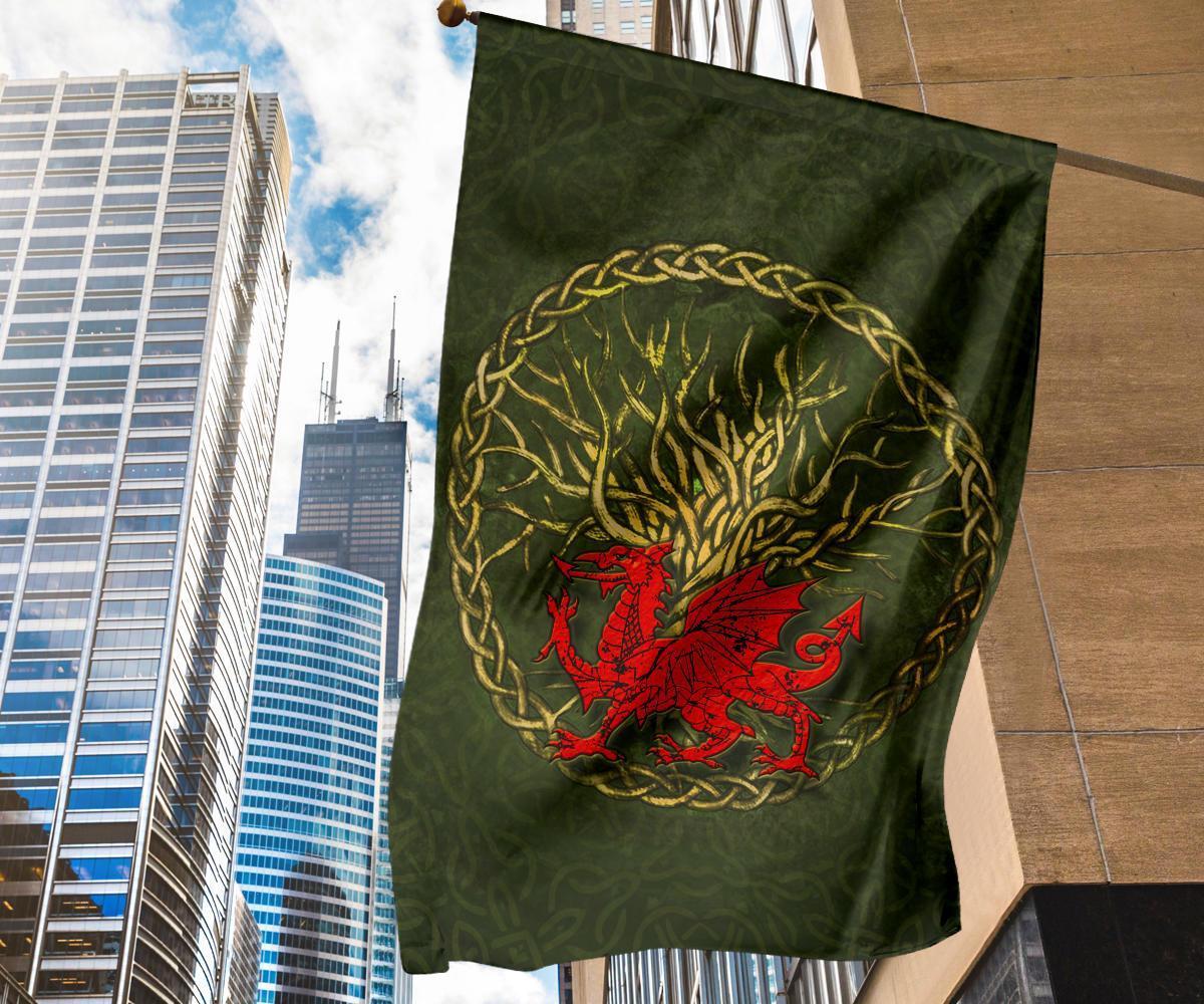 Wales Celtic Flag - Welsh Dragon With Celtic Tree - Vibe Hoodie Shop