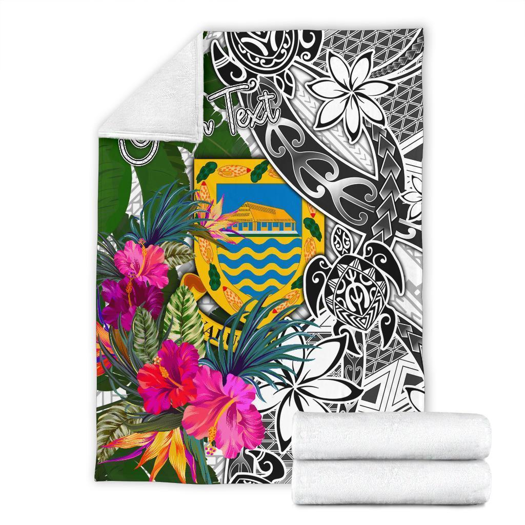 Tuvalu Custom Personalised Premium Blanket White - Turtle Plumeria Banana Leaf - Vibe Hoodie Shop