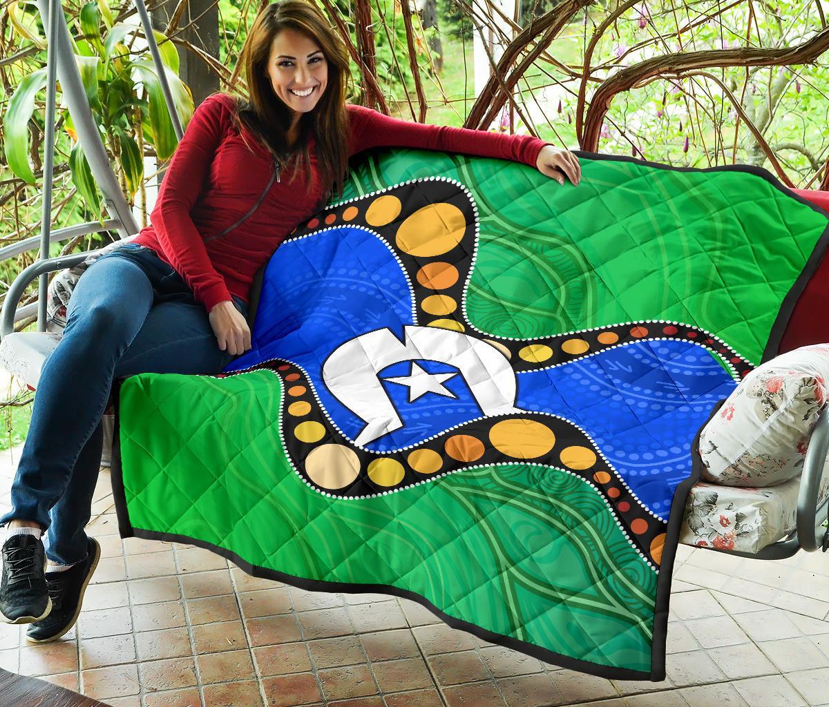 Torres Strait Islands Premium Quilt - Flag with Aboriginal Patterns - Vibe Hoodie Shop