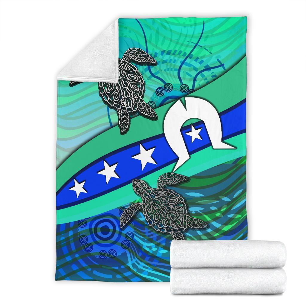 Premium Blanket - Torres Strait Flag And Turtle - Vibe Hoodie Shop