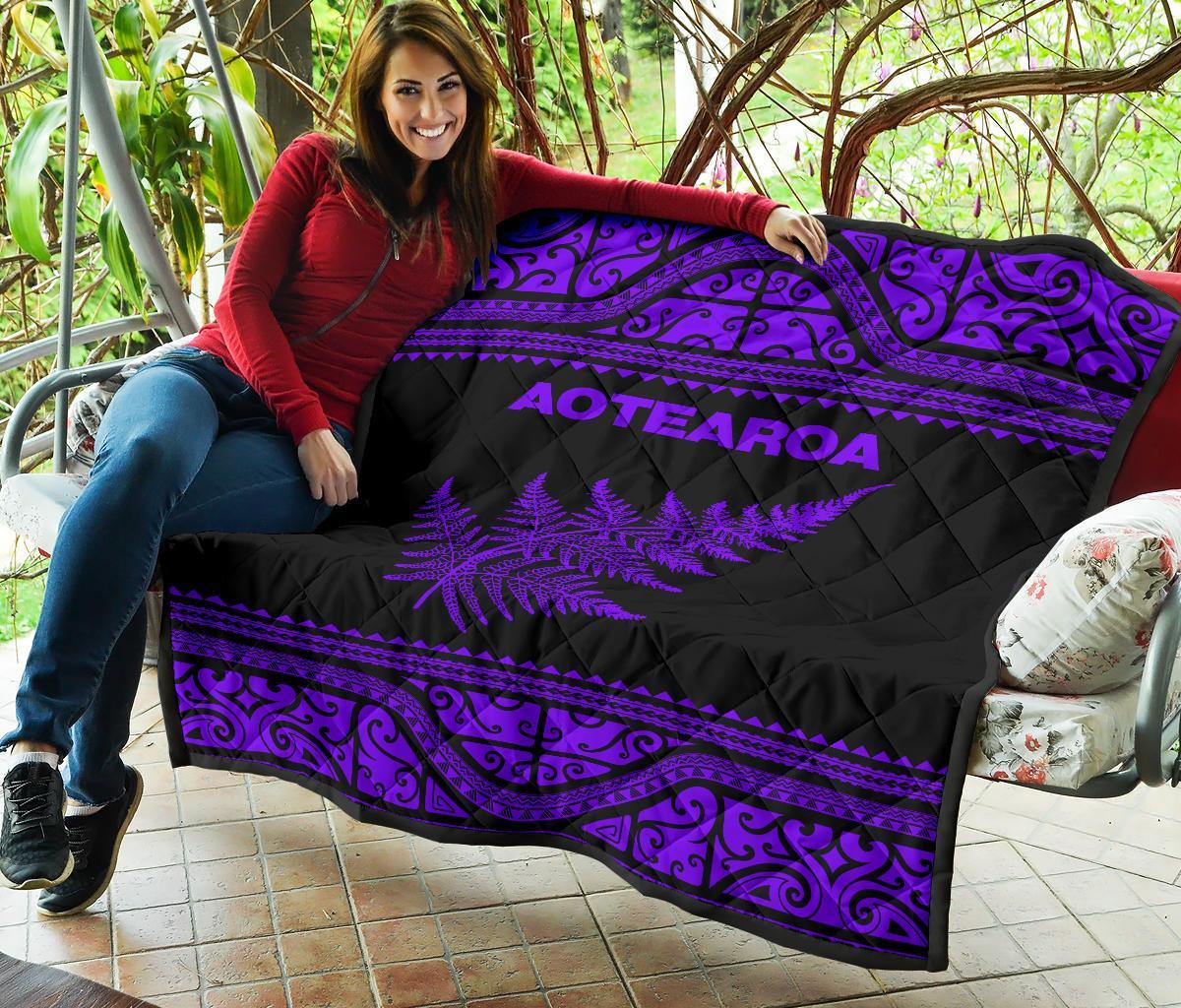 Aotearoa New Zealand Maori Premium Quilt Silver Fern - Purple - Vibe Hoodie Shop