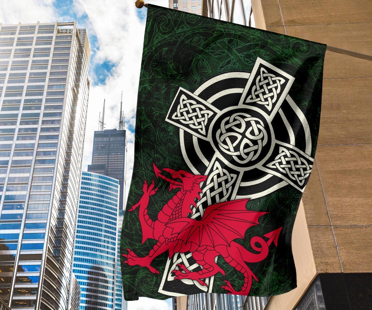 Wales Celtic Flag - Celtic Cross and Cymru Skew Style - Vibe Hoodie Shop