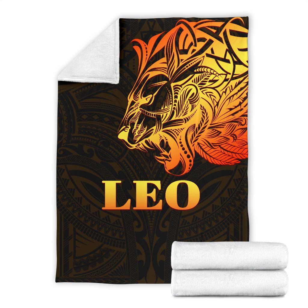 Sun In Leo Zodiac Premium Blanket Polynesian Tattoo Simple - Orange Black - Vibe Hoodie Shop