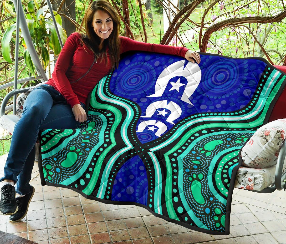 Torres Strait Premium Quilt - Torres Strait Symbol And Aboriginal Patterns - Vibe Hoodie Shop