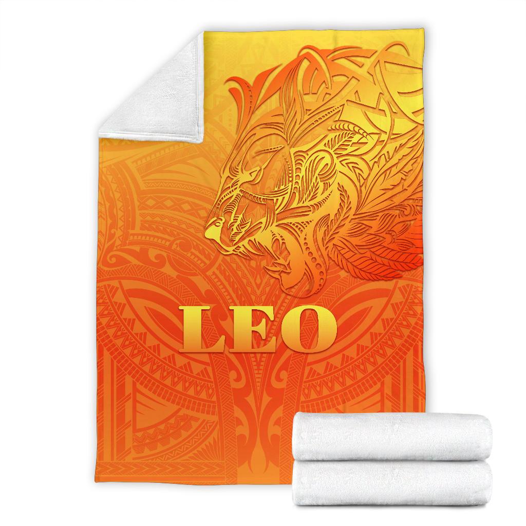 Sun In Leo Zodiac Premium Blanket Polynesian Tattoo Simple - Orange - Vibe Hoodie Shop