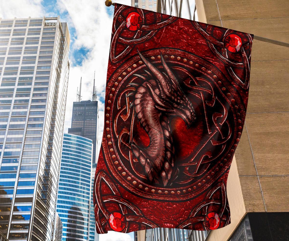 Celtic Dragon With Celtic Knot Flag (Red) - Vibe Hoodie Shop