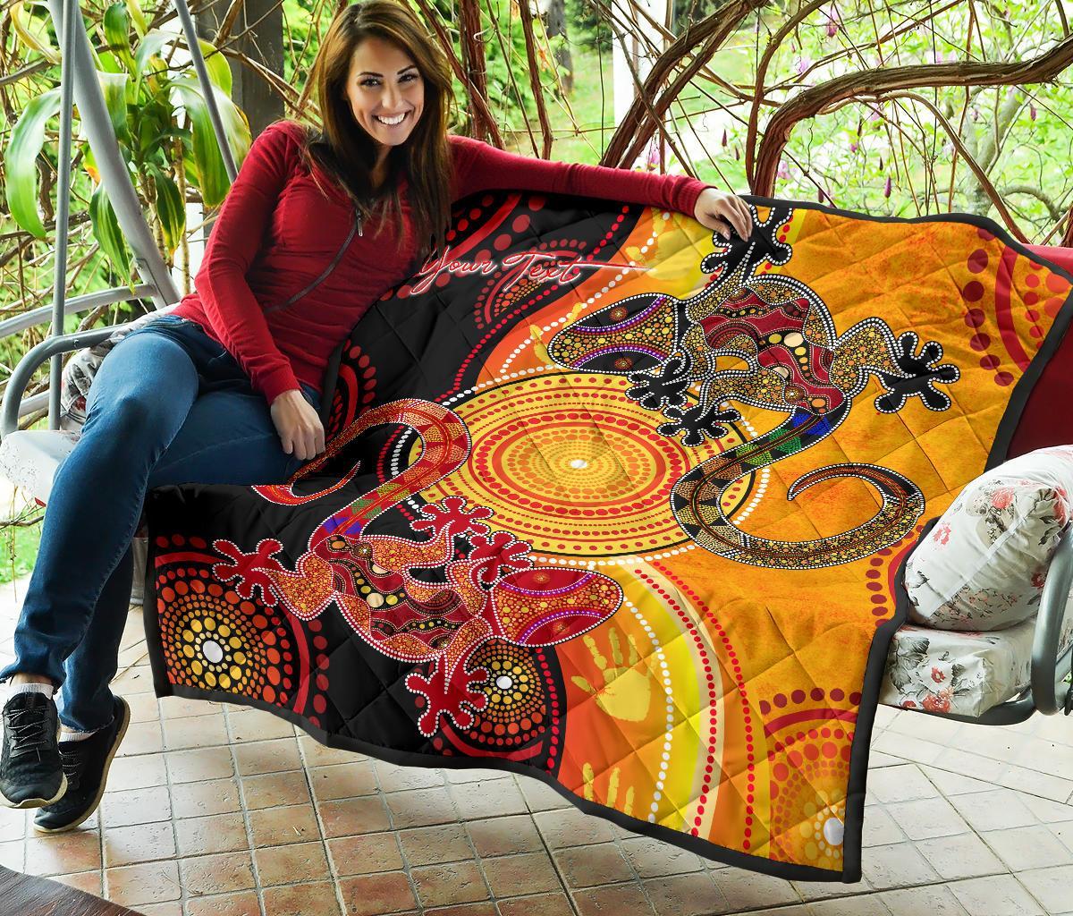 Aboriginal Personalised Premium Quilt - Couple Aboriginal Lizards - Vibe Hoodie Shop