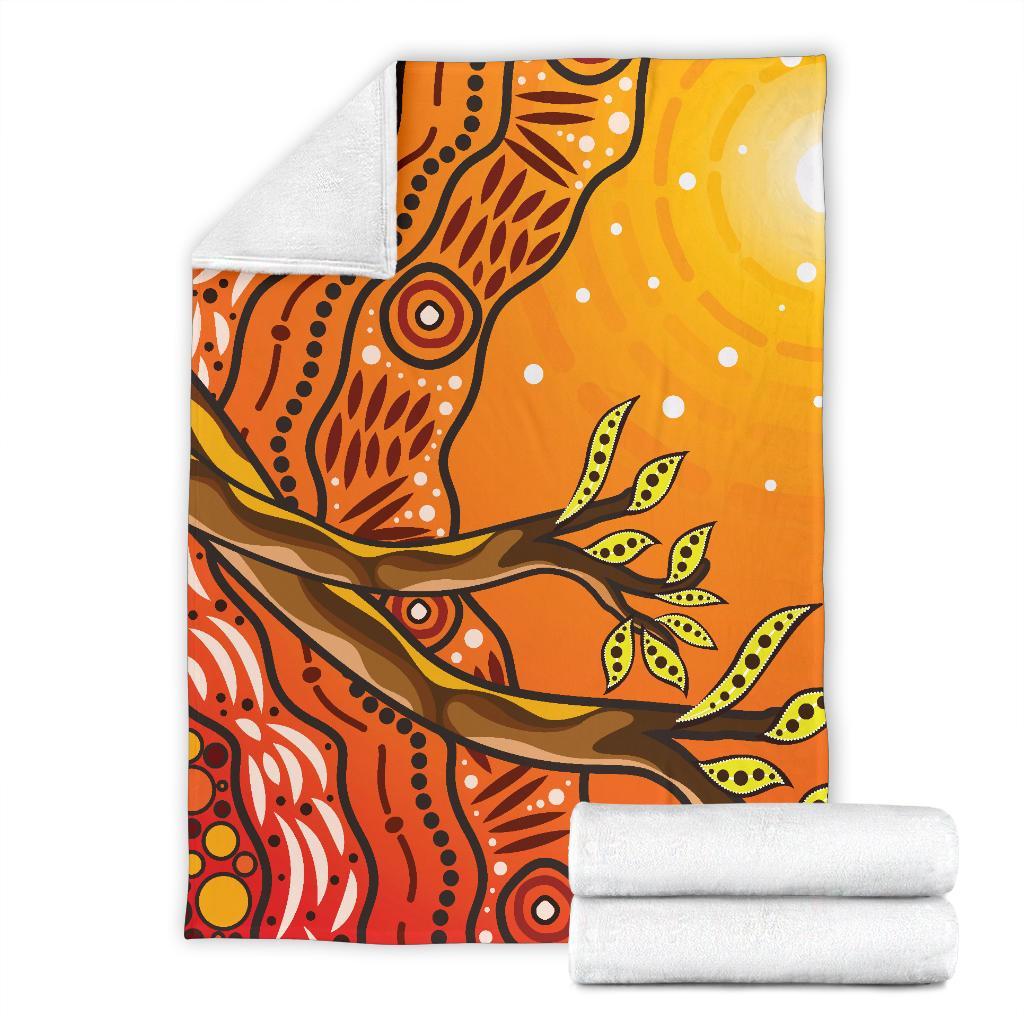 Aboriginal Premium Blanket - Tree On The Hill - Vibe Hoodie Shop