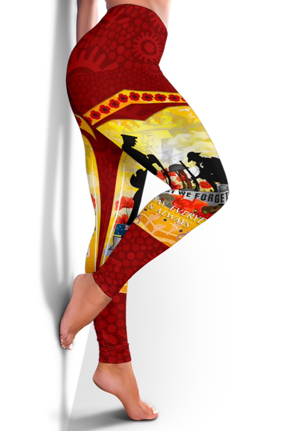 ANZAC Women's Leggings - Lest We Forget Aboriginal Version - Vibe Hoodie Shop