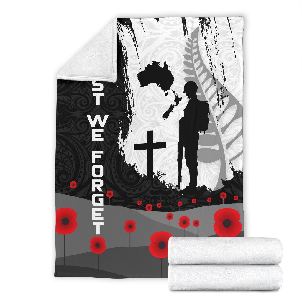 ANZAC Day Premium Blanket, New Zealand Australia Lest We Forget - Vibe Hoodie Shop