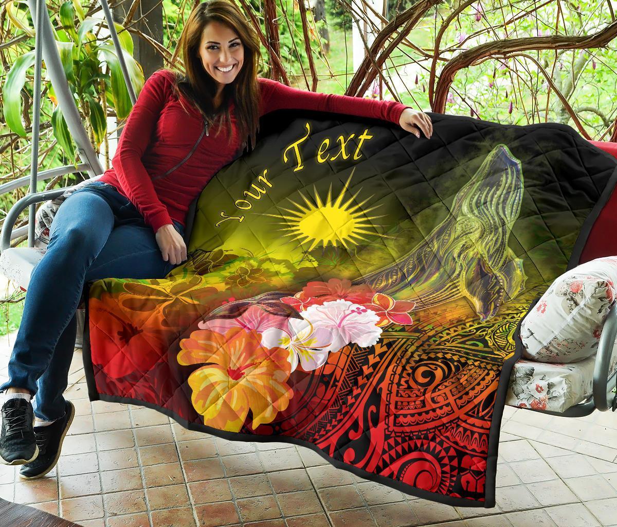 Marshall Islands Custom Personalised Premium Quilt - Humpback Whale with Tropical Flowers (Yellow) - Vibe Hoodie Shop