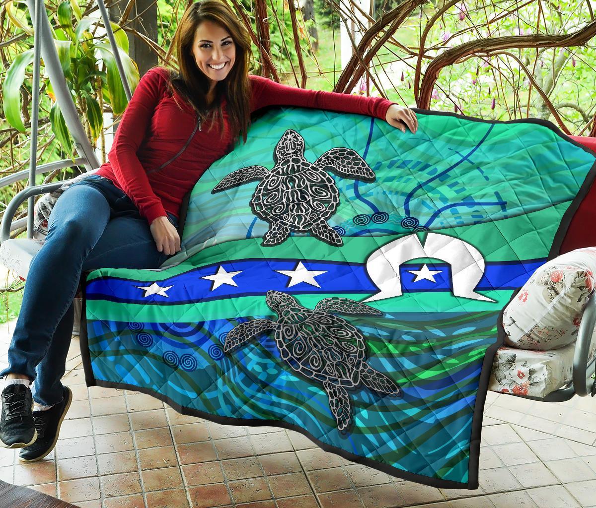 Premium Quilt - Torres Strait Flag And Turtle - Vibe Hoodie Shop