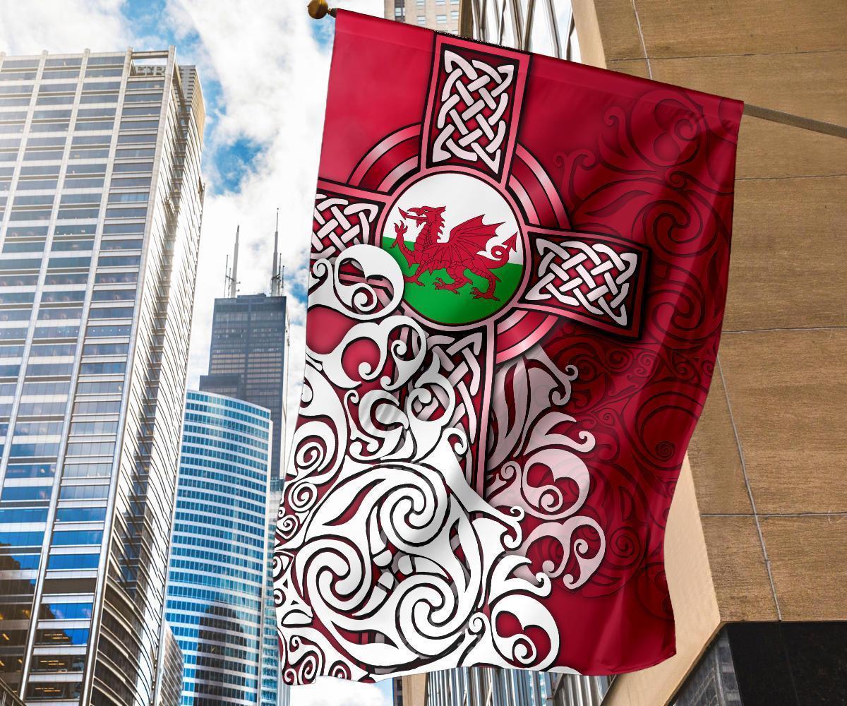 Wales Celtic Flag - Welsh Dragon Flag with Celtic Cross - Vibe Hoodie Shop