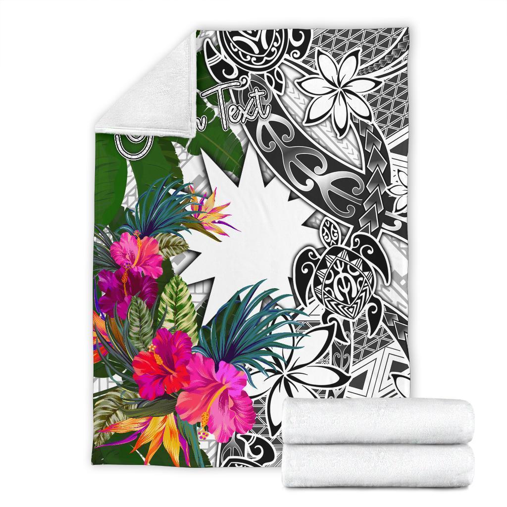 Nauru Custom Personalised Premium Blanket White - Turtle Plumeria Banana Leaf - Vibe Hoodie Shop