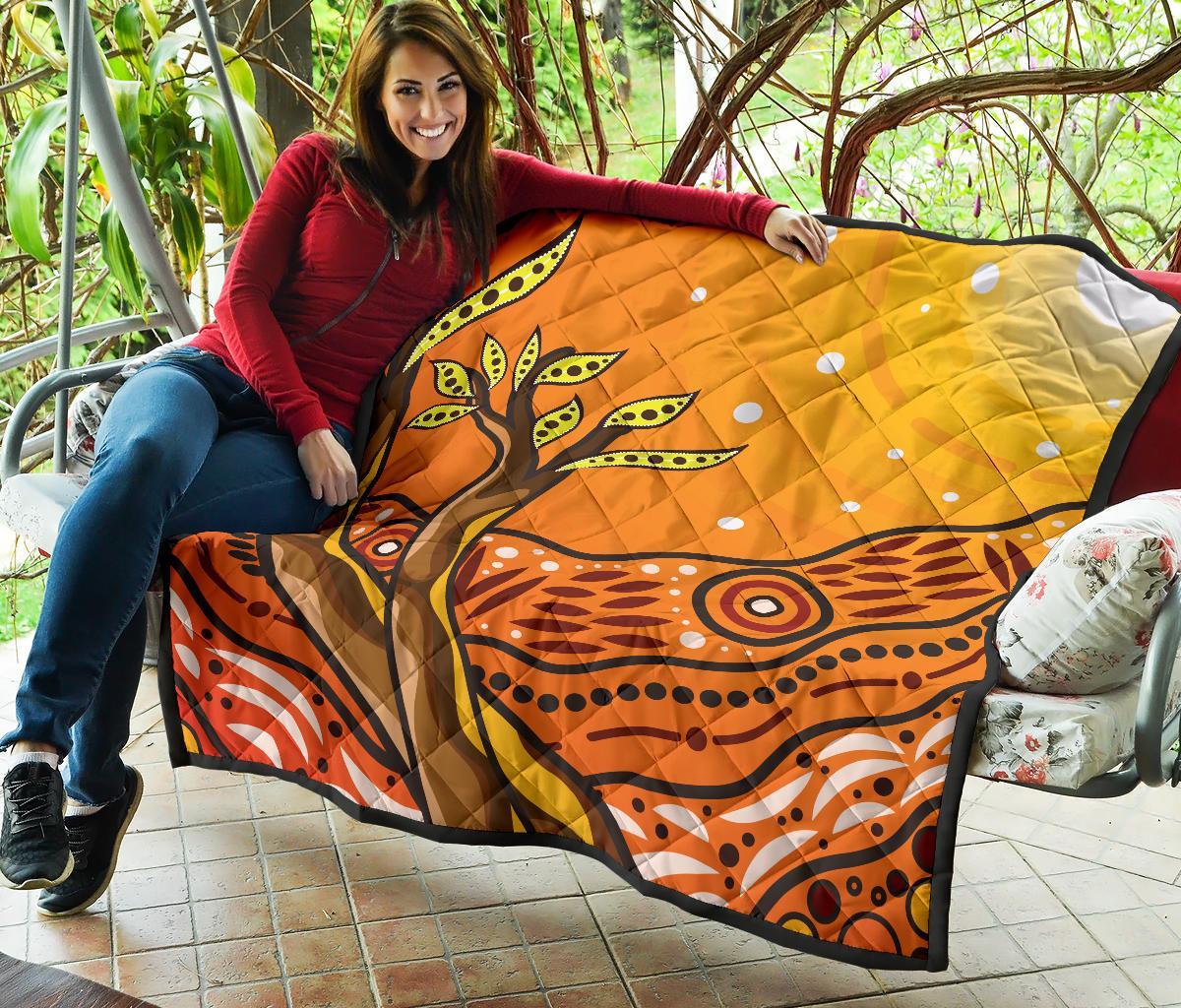 Aboriginal Premium Quilt - Tree On The Hill - Vibe Hoodie Shop