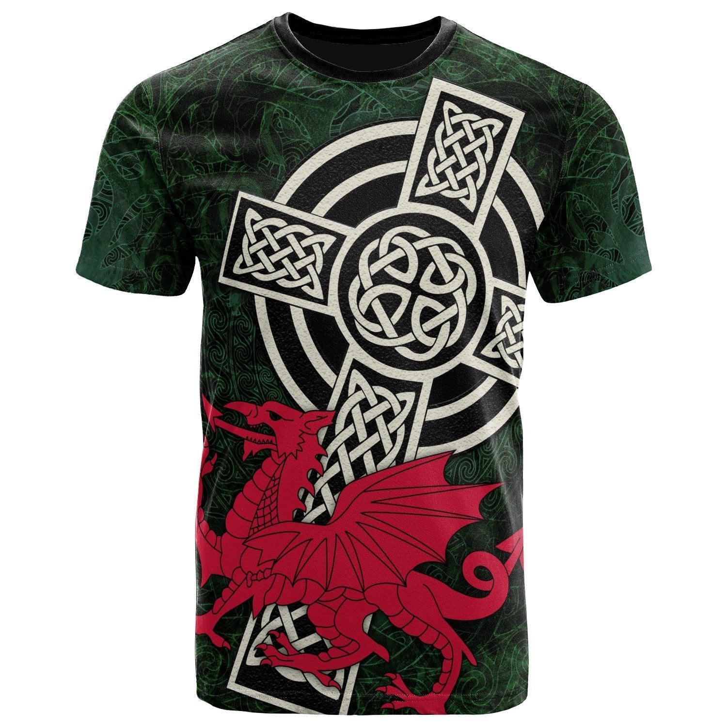 Wales Celtic T shirt - Celtic Cross and Cymru Skew Style - Vibe Hoodie Shop