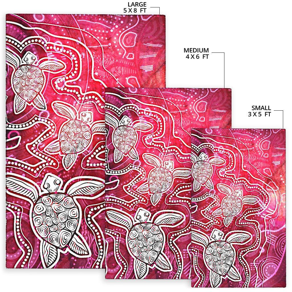 Aboriginal Area Rug - Sea Turtle With Indigenous Patterns (Pink) - Vibe Hoodie Shop