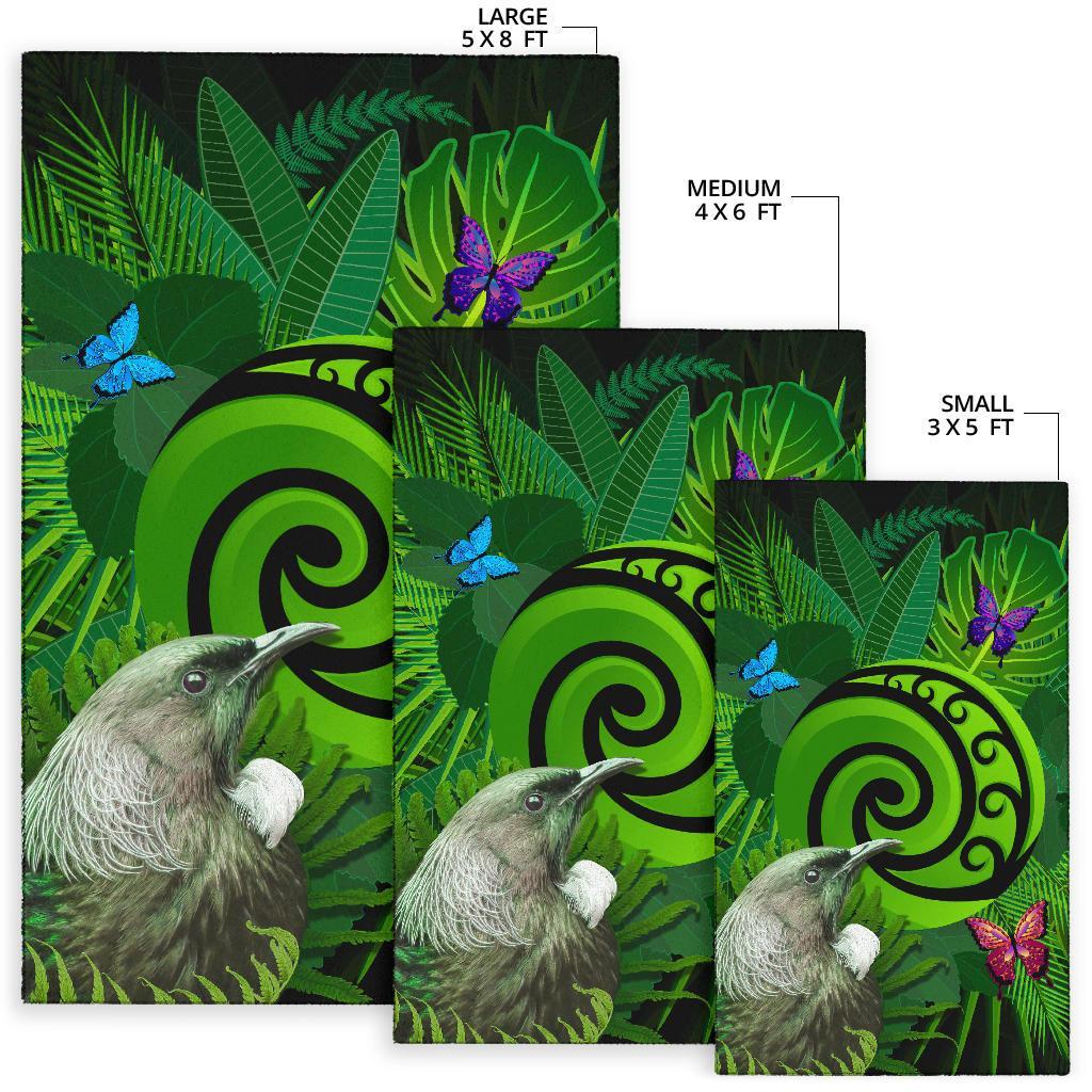 New Zealand Area Rug Koru Fern Mix Tui Bird - Tropical Floral - Vibe Hoodie Shop