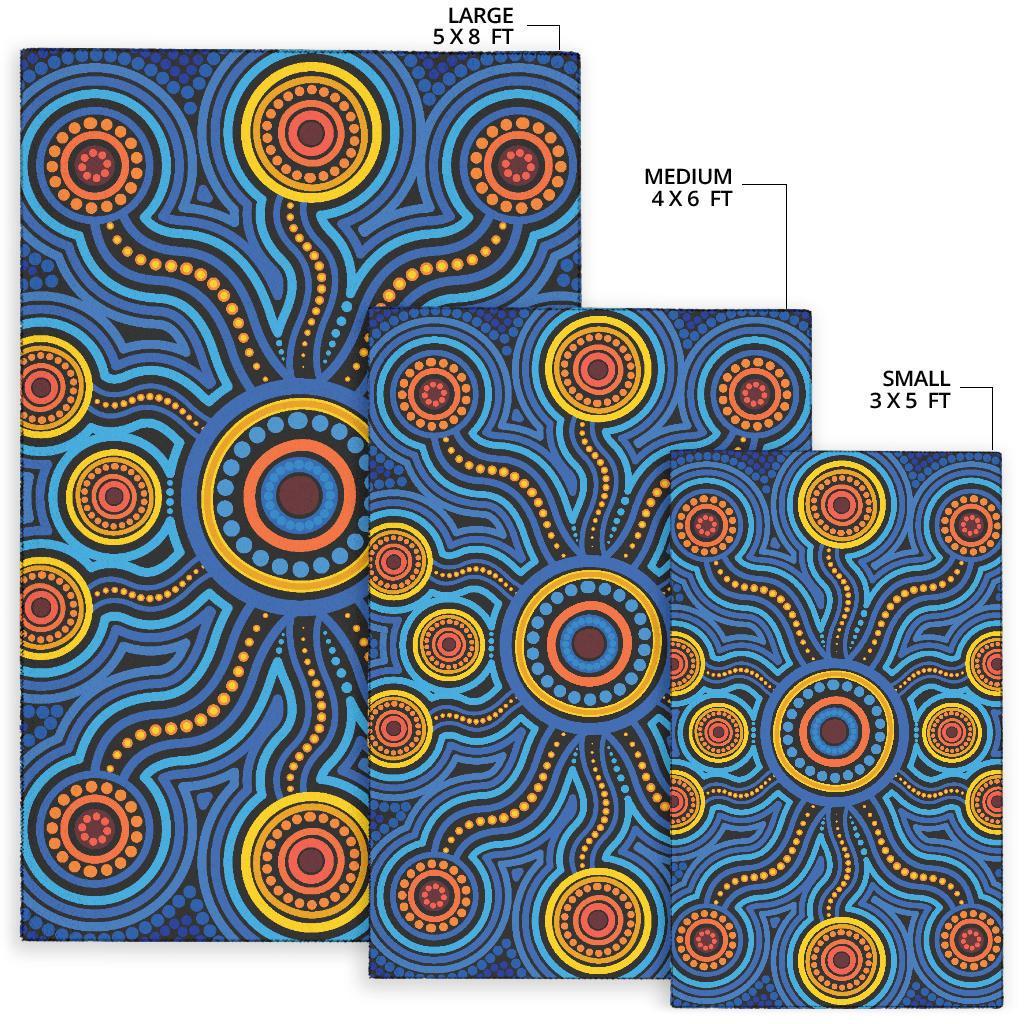 Aboriginal Area Rug - Aboriginal Flower Blue Dot Painting Art - Vibe Hoodie Shop