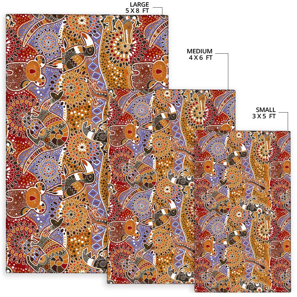 Area Rug - Aboriginal Patterns Rug Australian Animals - Vibe Hoodie Shop