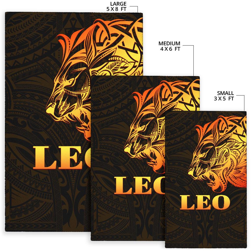 Sun In Leo Zodiac Area Rug Polynesian Tattoo Simple - Orange Black - Vibe Hoodie Shop