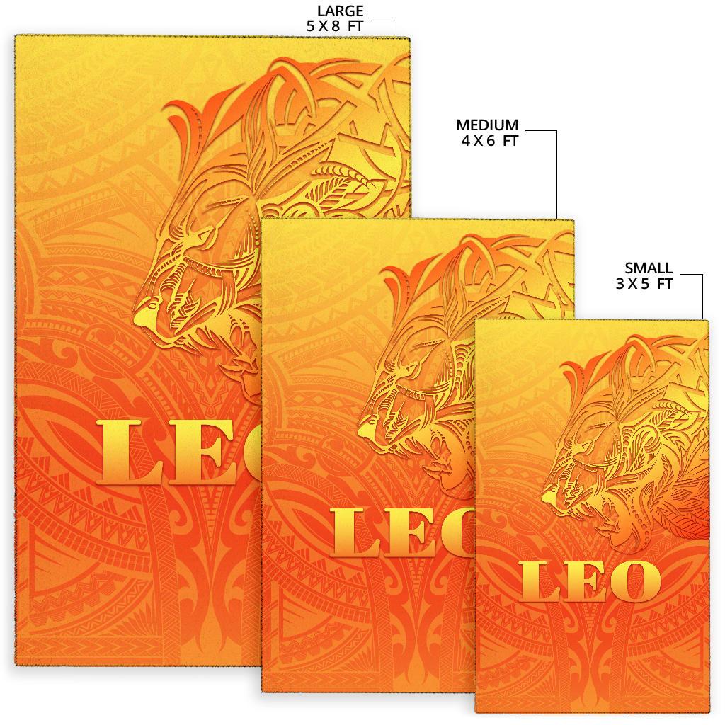 Sun In Leo Zodiac Area Rug Polynesian Tattoo Simple - Orange - Vibe Hoodie Shop