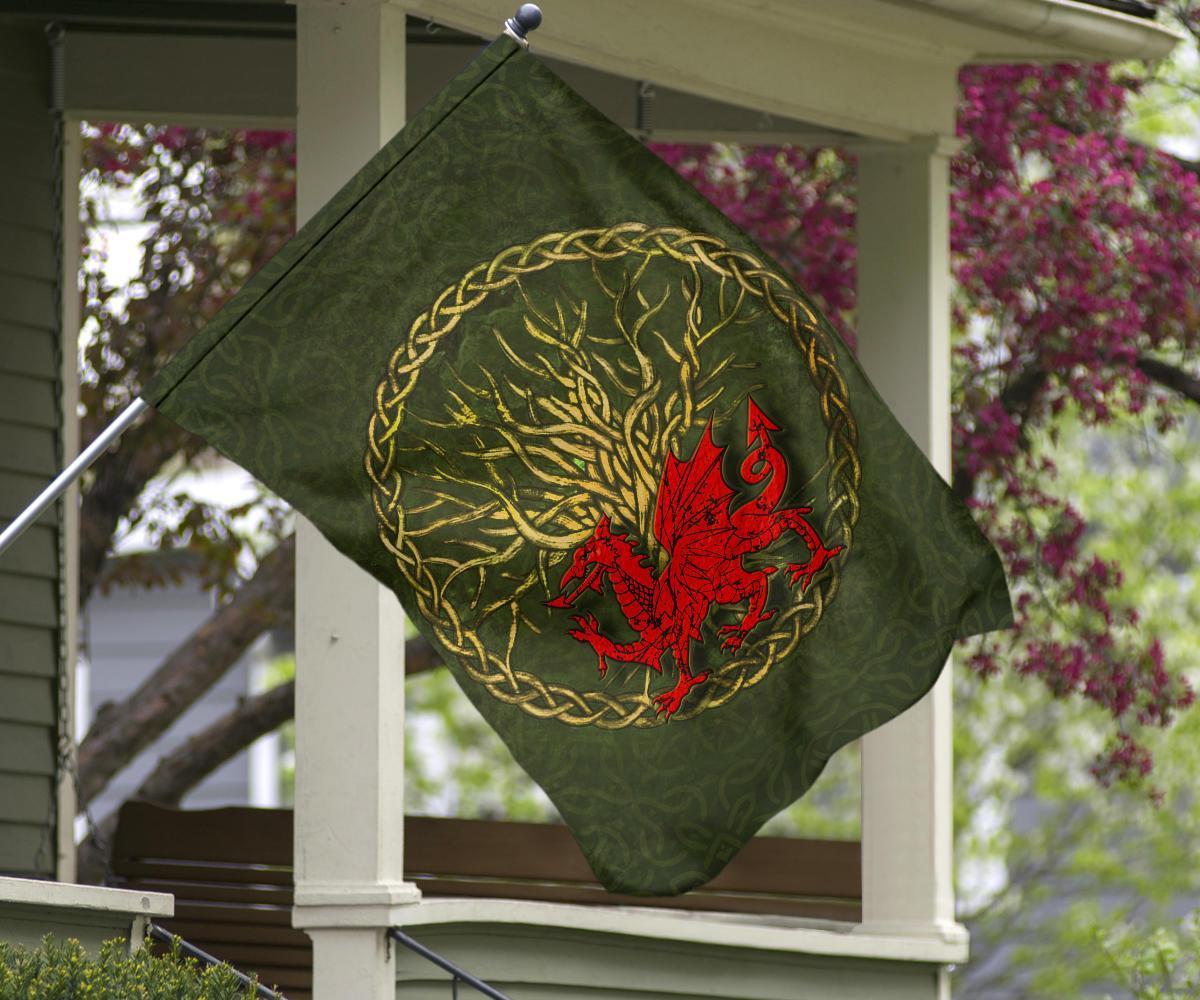 Wales Celtic Flag - Welsh Dragon With Celtic Tree - Vibe Hoodie Shop