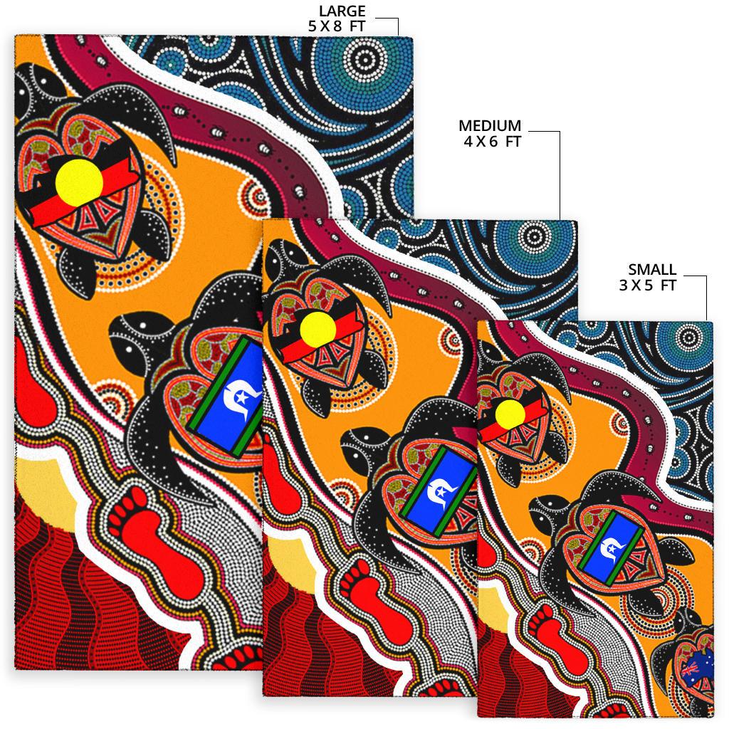 Area Rug - Australia Aboriginal Dots With Turtle and NAIDOC Flags - Vibe Hoodie Shop