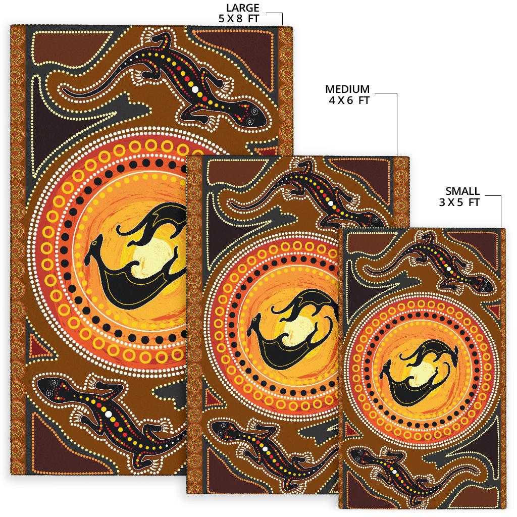 Aboriginal Area Rug, Lizard - Kangaroo Dot Patterns - Vibe Hoodie Shop