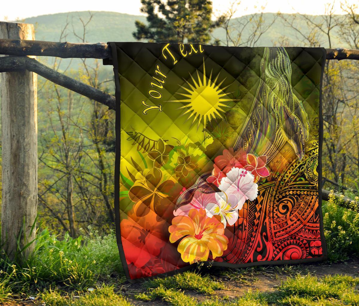 Marshall Islands Custom Personalised Premium Quilt - Humpback Whale with Tropical Flowers (Yellow) - Vibe Hoodie Shop