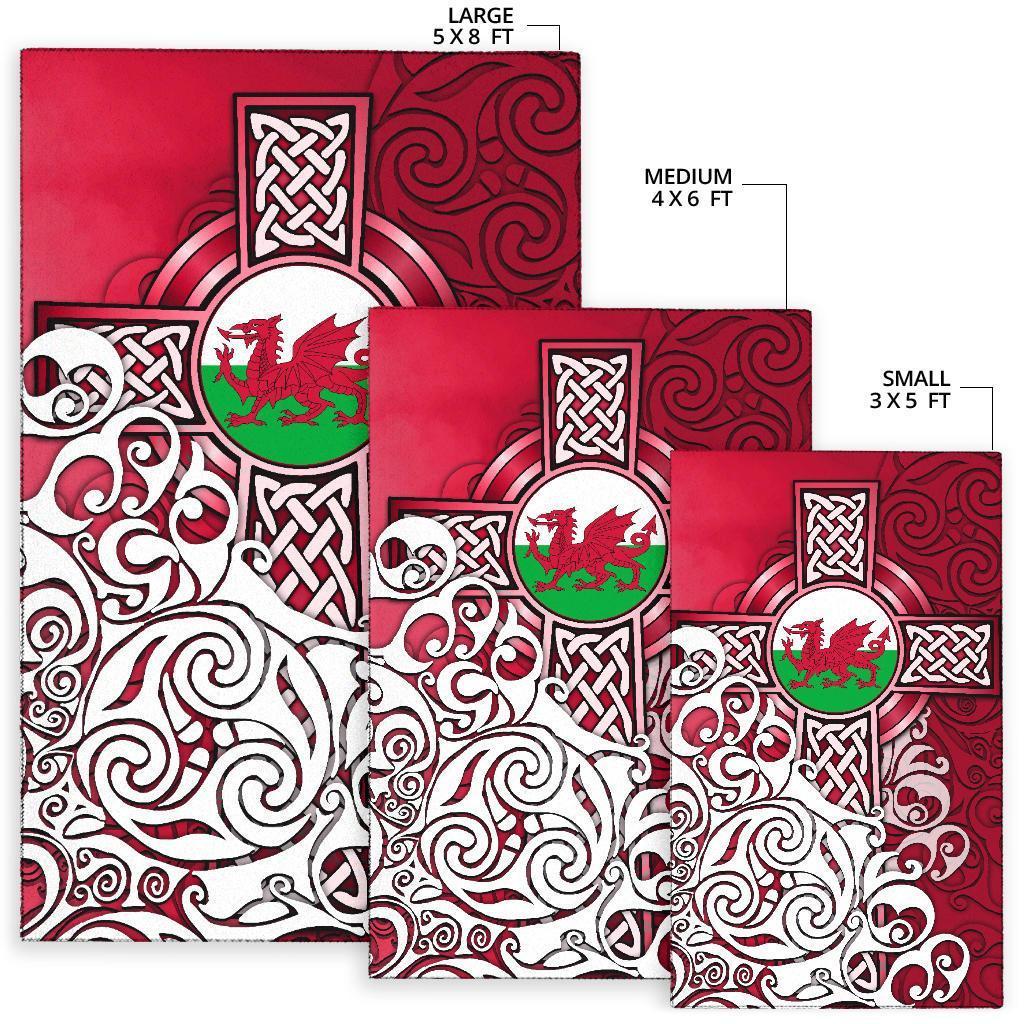 Wales Celtic Area Rug - Welsh Dragon Flag with Celtic Cross - Vibe Hoodie Shop